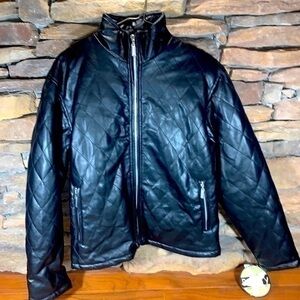 New NWT Miss Betsy Quilted Full Zip Faux Leather Jacket Black Women’s Large